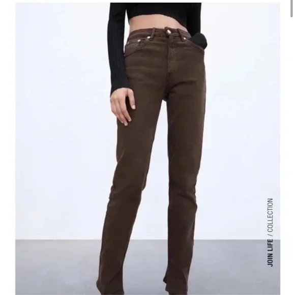 Zara split hem Brown jeans Size 4 - Picture 1 of 7
